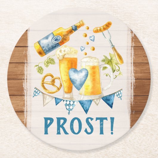 オクトーバーフェスト結婚のバ素朴バリアンビールパーティー ラウンドペーパーコースター (正面)