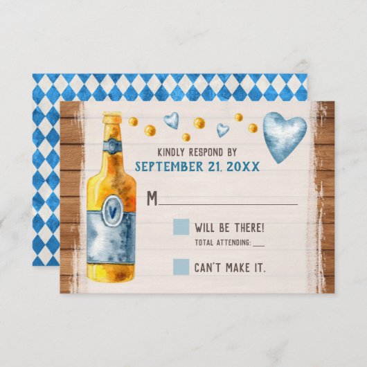 オクトーバーフェスト結婚のバ素朴バリアンビールRSVPカード 招待状 (正面/裏面)
