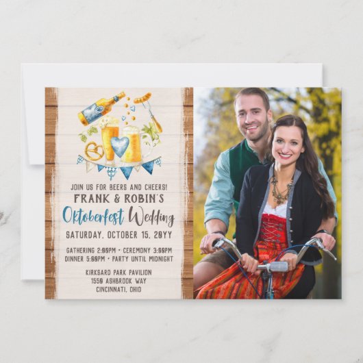 オクトーバーフェスト結婚のバ素朴バリパーティー写真 招待状 (正面)