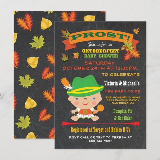 オクトーバーフェスト ガール ベイビーシャワー 秋の招待状 招待状 (正面/裏面)