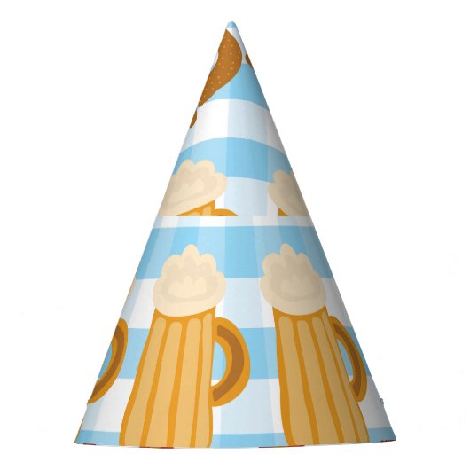 オクトーバーフェスト:ビール、プレッツェル、ソーセージパターン パーティーハット (正面)