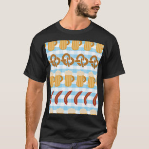 オクトーバーフェスト:ビール、プレッツェル、ソーセージパターン Tシャツ