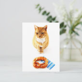 オクトーバーフェスト・プレッツェルの前に座る猫 ポストカード (スタンド正面)
