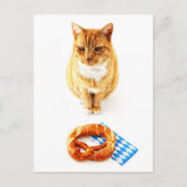 オクトーバーフェスト・プレッツェルの前に座る猫 ポストカード (正面)
