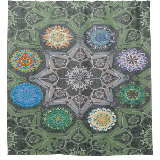 オクト光沢剤アラベスクムーア石グリーン シャワーカーテン (正面)