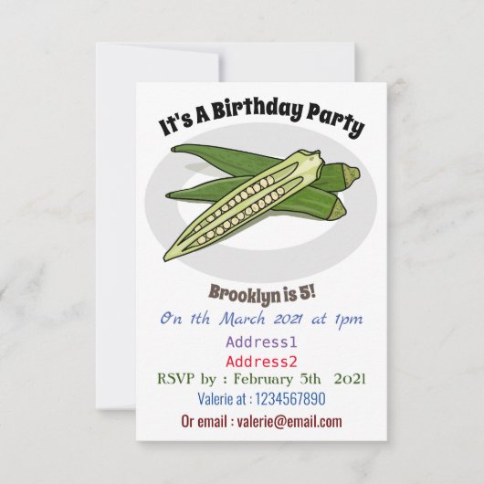 オクラの漫画イラスト 招待状 (正面)