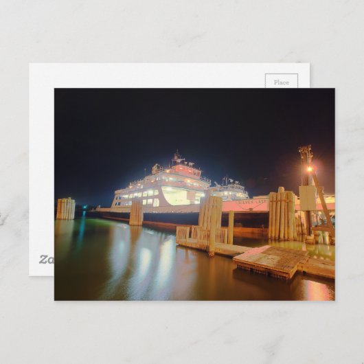 オクラコケ島の銀のレイクフェリー船 ポストカード (正面/裏面)