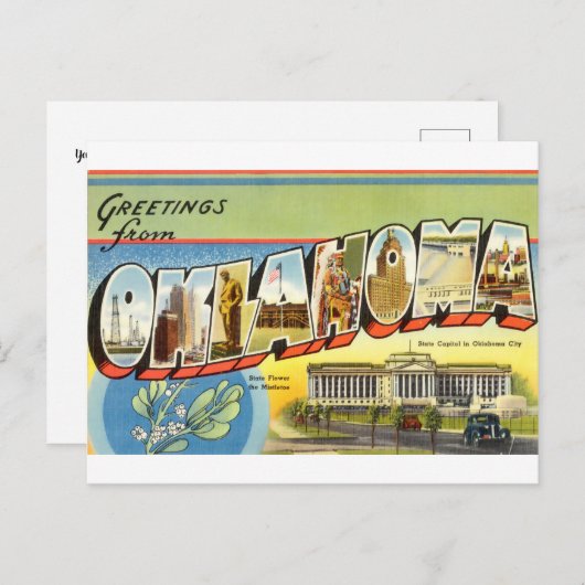 オクラホマからのヴィンテージグリーティング ポストカード (正面/裏面)