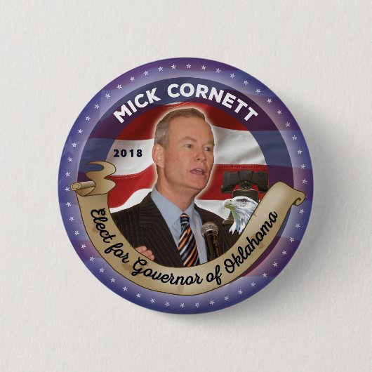 オクラホマの知事のためのミックCornettを選んで下さい 缶バッジ (正面)