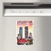 オクラホマシティウォーターカラーシティシルエット絵を描ズ マグネット (インサイチュ (食洗機))