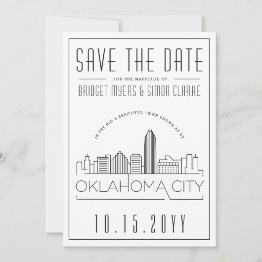 オクラホマシティー結婚ズ | Skyline日付を保存 招待状 (正面)