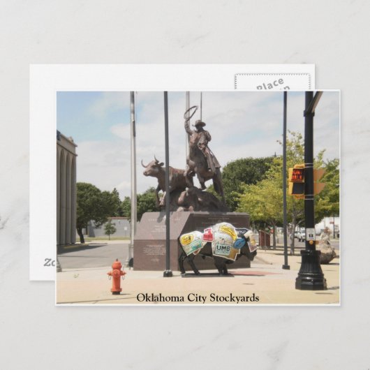 オクラホマシティー・ストックヤード・バッファローとカウボーイ ポストカード (正面/裏面)