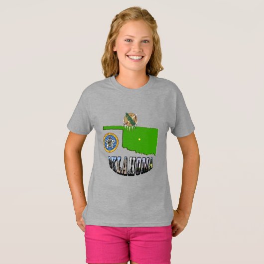 オクラホマ地図のアウトライン、シール、および写真文字 (正面フル)