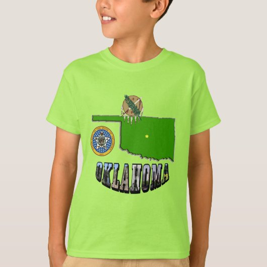 オクラホマ地図の輪郭、シール、画像テキスト Tシャツ (正面)