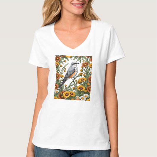 オクラホマ州のハシビロコウウチョウとガイラルディアの花 Tシャツ (正面)