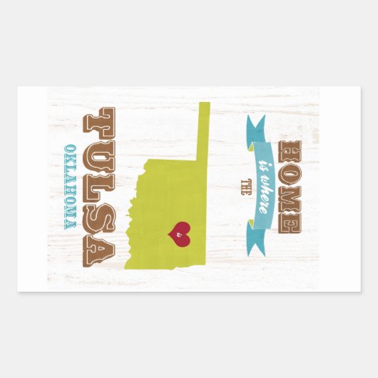 オクラホマ州タルサの地図 – ホームはハート 長方形シール (正面)