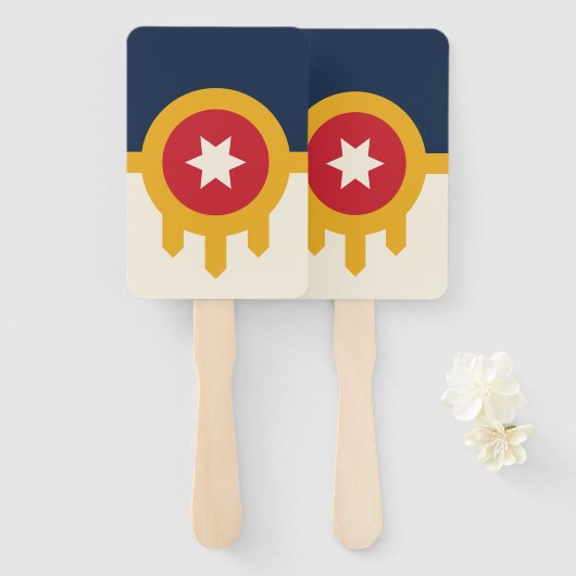 オクラホマ州タルサ州旗を持つハンドファンのセット ハンドファン (正面&裏面)