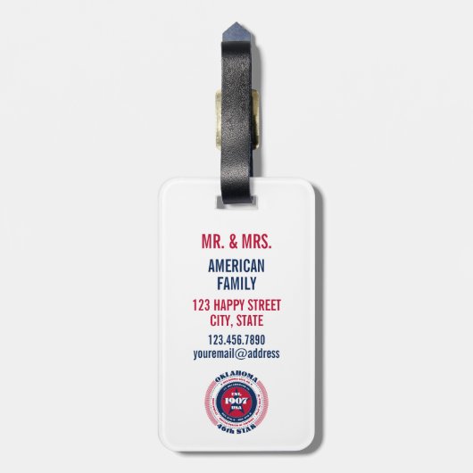 オクラホマ州パーソナライズされたギフト荷物タグ ラゲッジタグ (裏面縦)