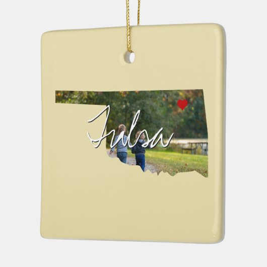 オクラホマ州写真の挿入と町名 セラミックオーナメント (左)