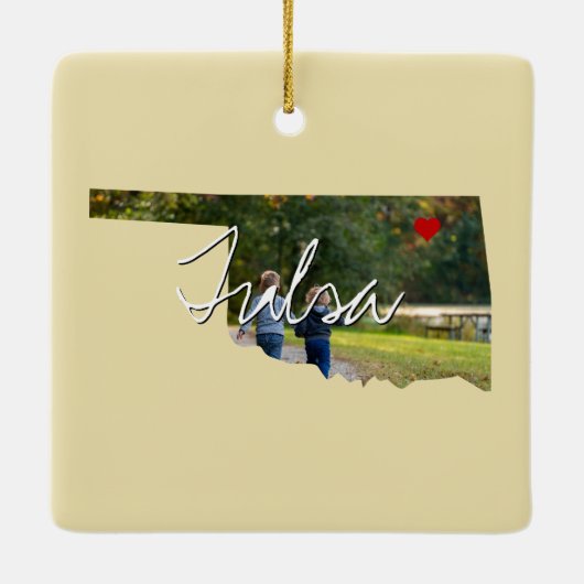 オクラホマ州写真の挿入と町名 セラミックオーナメント (裏面)