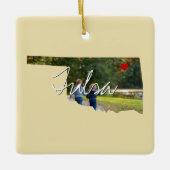 オクラホマ州写真の挿入と町名 セラミックオーナメント (正面)