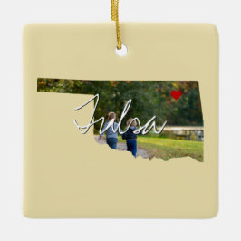 オクラホマ州写真の挿入と町名 セラミックオーナメント