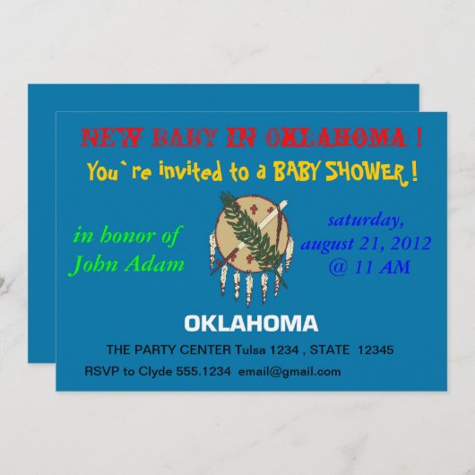 オクラホマ州旗を持つベビーシャワー招待状 招待状 (正面/裏面)