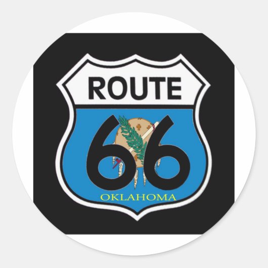 オクラホマ州旗Route 66シールド ラウンドシール (正面)