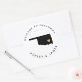 オクラホマ結婚のウェルカムステッカーラベル、ブラック、金ゴールド ラウンドシール (封筒)