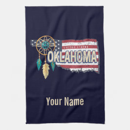 オクラホマ統一された州レトロマップヴィンテージUSA キッチンタオル