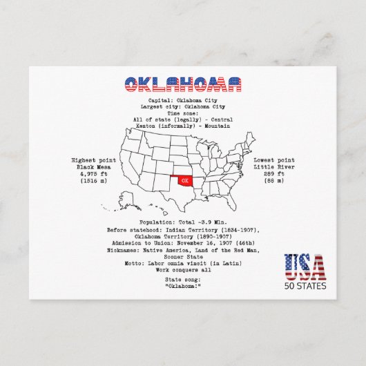 オクラホマ。 Americの米国の州 シーズンポストカード (正面)