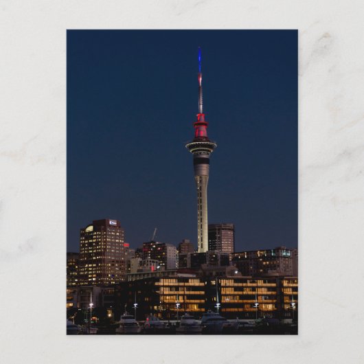 オクランドの夜景、スカイタワー、 ポストカード (正面)