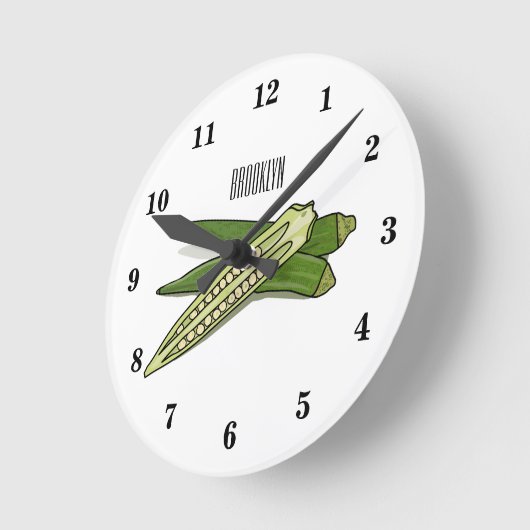 オクラ漫画イラストレーション ラウンド壁時計 (傾斜)