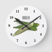 オクラ漫画イラストレーション ラウンド壁時計 (正面)