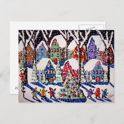 オクリスマスツリーキャロラーズウィンターフォークアートポストカード シーズンポストカード (正面/裏面)