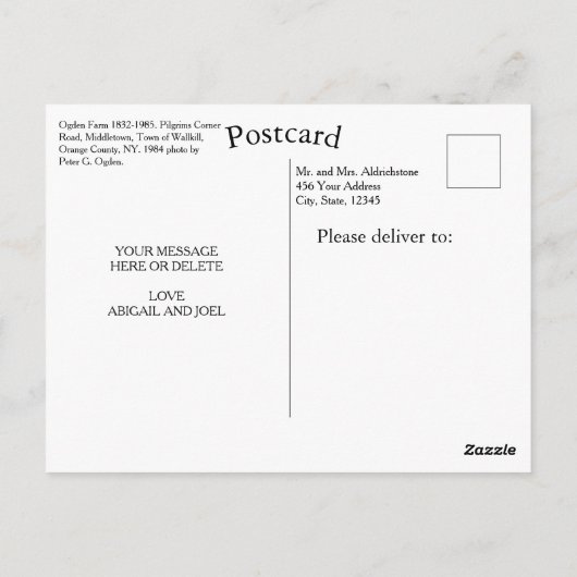 オグデンファーム1832-1985ウォーキルニューヨークの町 ポストカード (裏面)