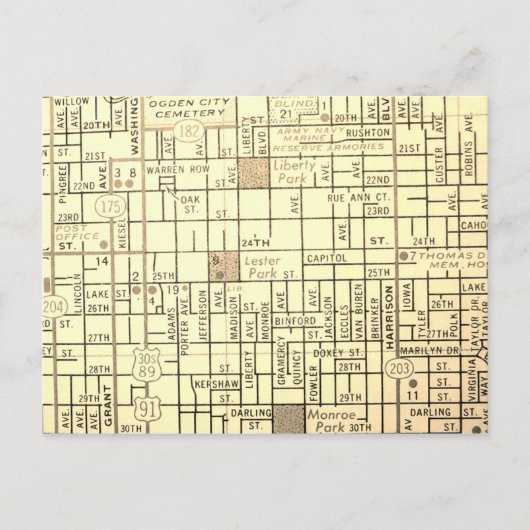 オグデン， UTヴィンテージマップ ポストカード (正面)