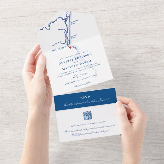 オグンクィットメインエレガントマップ結婚ネイビー オールインワン招待状 (貼ってはがせる)