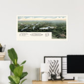 オコノモウォックとワウケシャWIパノラママップ – 1890 ポスター (ホームオフィス)