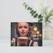 オザップトです！ビールを持つディルンドル姿の女性。ミュンヘンのウィーズン ポストカード (スタンド正面)