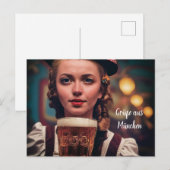 オザップトです！ビールを持つディルンドル姿の女性。ミュンヘンのウィーズン ポストカード (正面/裏面)