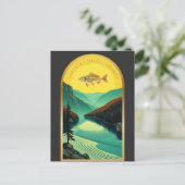 オザークミズーリの湖の風景魚レトロ ポストカード (スタンド正面)