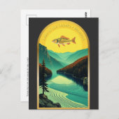 オザークミズーリの湖の風景魚レトロ ポストカード (正面/裏面)