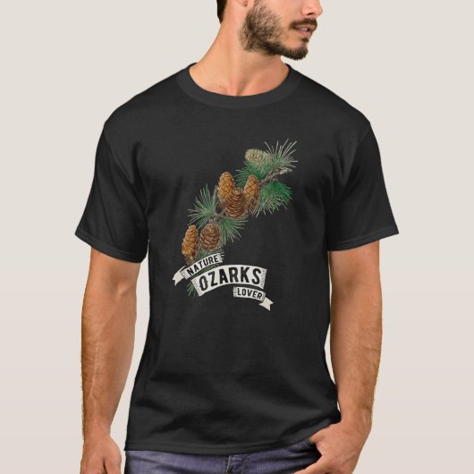 オザーク山脈の自然 松の実のついた枝 Tシャツ (正面)