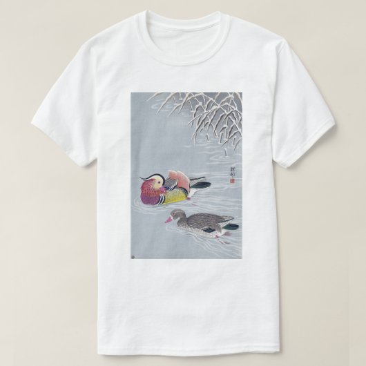 オシドリ,小原古邨マンダリンダック,大原小村,浮世絵 Tシャツ (デザイン正面)