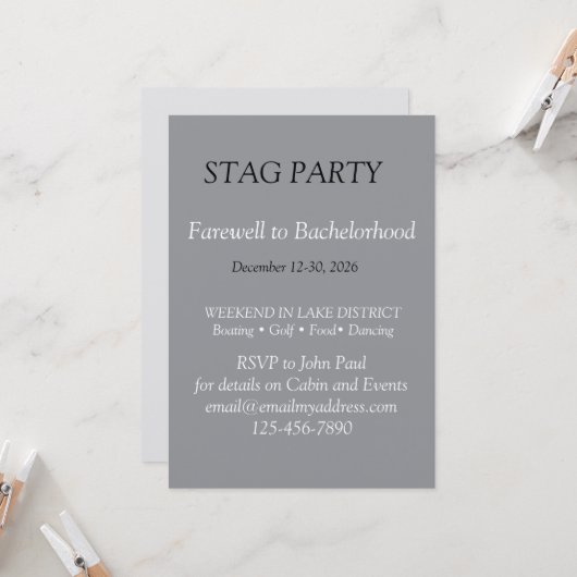 **オシャレでカッコいい独身最後の夜の誘い** 招待状 (正面/裏面インサイチュ)