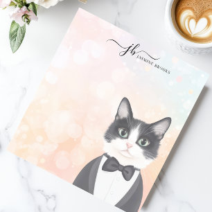 オシャレなタキシードキャットの水彩パーソナライズデザイン ノートパッド