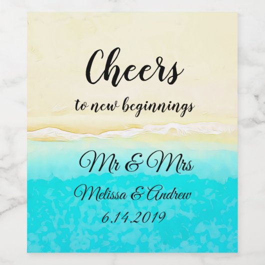 オシャレな海岸ビーチをテーマにしたお祝いメッセージ ワインラベル (シングルラベル)