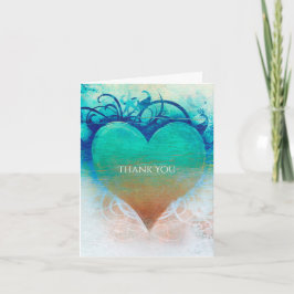 オシャレな海辺の青いハートの熱帯スタイルのサンキューカード サンキューカード