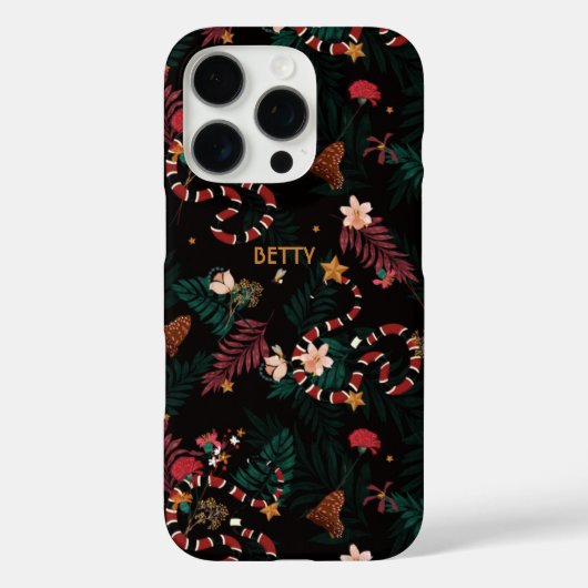 オシャレな赤いスネークミックスのフローラルパターン黒 Case-Mate iPhoneケース (裏面)